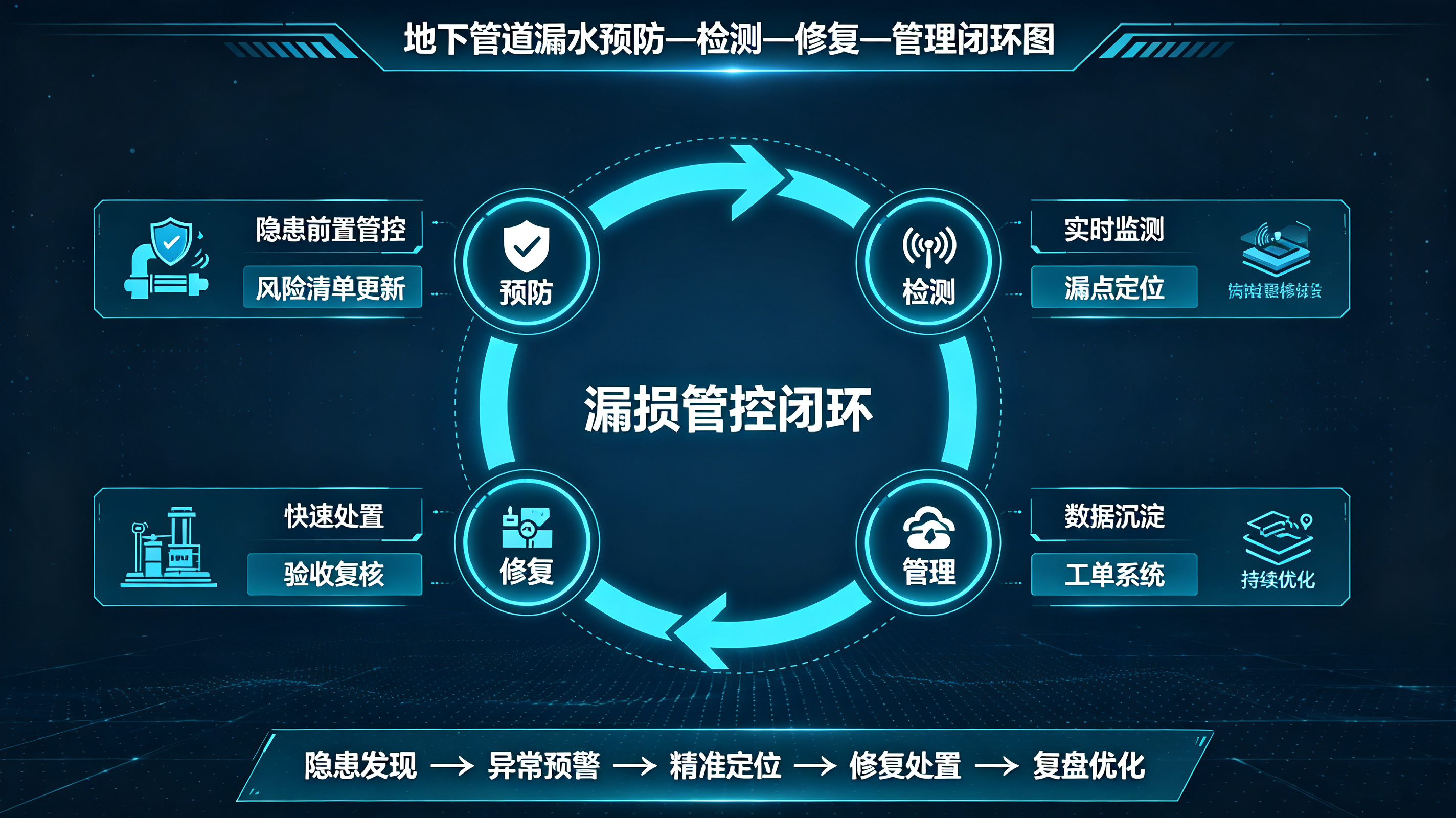 工業(yè)地下管網(wǎng)是工廠(chǎng)生產(chǎn)的“地下動(dòng)脈”，承擔(dān)著供水、排水、消防、物料輸送等關(guān)鍵職能。然而，隨著管網(wǎng)運(yùn)行年限增長(zhǎng)，地下管道漏水問(wèn)題日益突出，成為困擾工業(yè)企業(yè)的一大頑疾。 一、工業(yè)地下管道漏水的現(xiàn)狀與危害 許多工業(yè)企業(yè)的地下管網(wǎng)始建于建廠(chǎng)初期，管線(xiàn)種類(lèi)繁雜，涵蓋生活水、消防水、工業(yè)循環(huán)水等多個(gè)系統(tǒng)。受限于當(dāng)年的管材標(biāo)準(zhǔn)與施工工藝，加之?dāng)?shù)十年持續(xù)埋設(shè)于地下，相當(dāng)比例的管線(xiàn)已超出設(shè)計(jì)使用年限。據(jù)統(tǒng)計(jì)，在各類(lèi)管道運(yùn)行故障中，泄漏問(wèn)題占比高達(dá)40%—60%，是威脅企業(yè)安全生產(chǎn)的頭號(hào)管道隱患。 地下管道漏水的危害遠(yuǎn)不止于